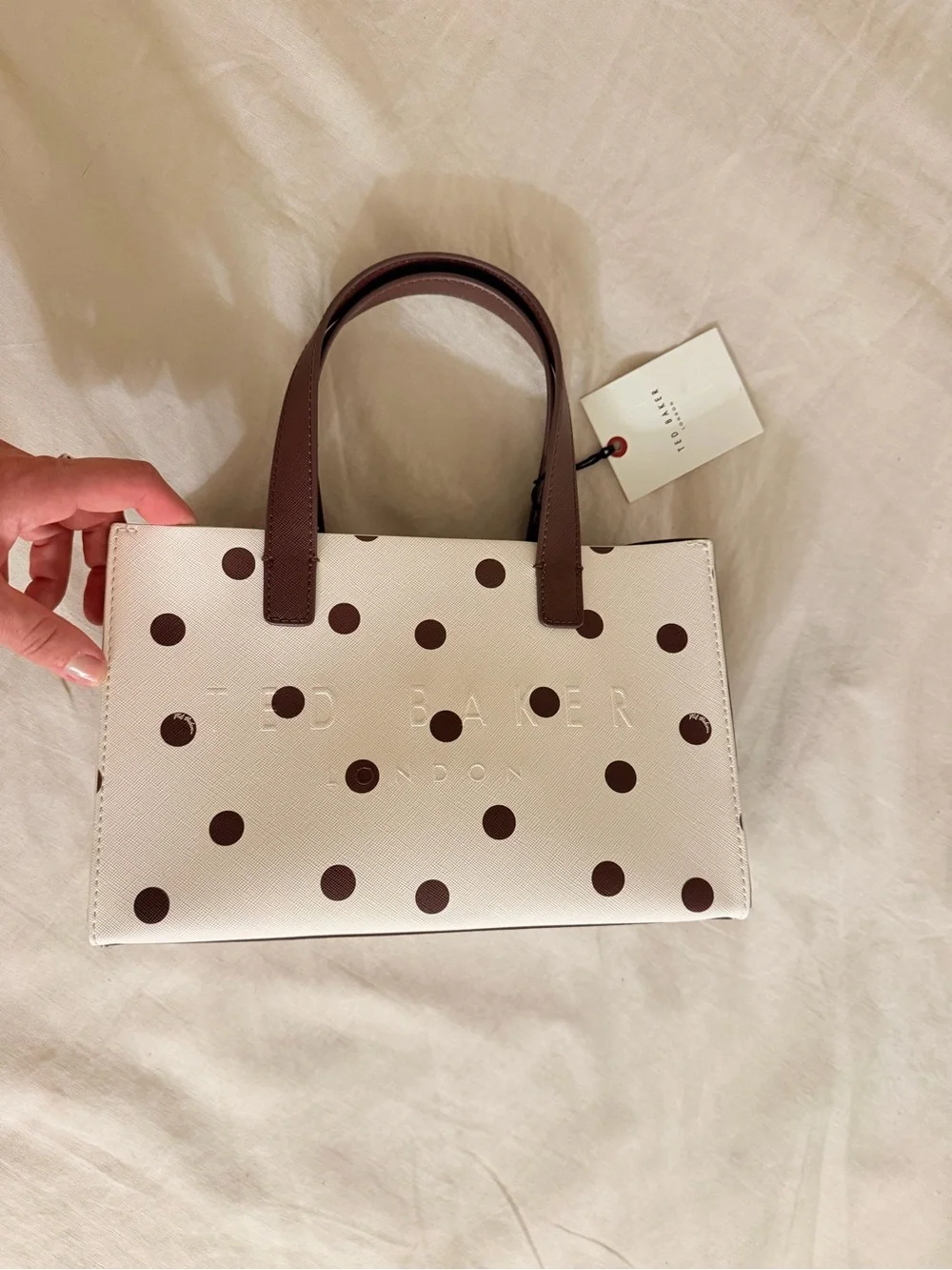 Ted Baker Cream Tote with Brown Polka Dots
